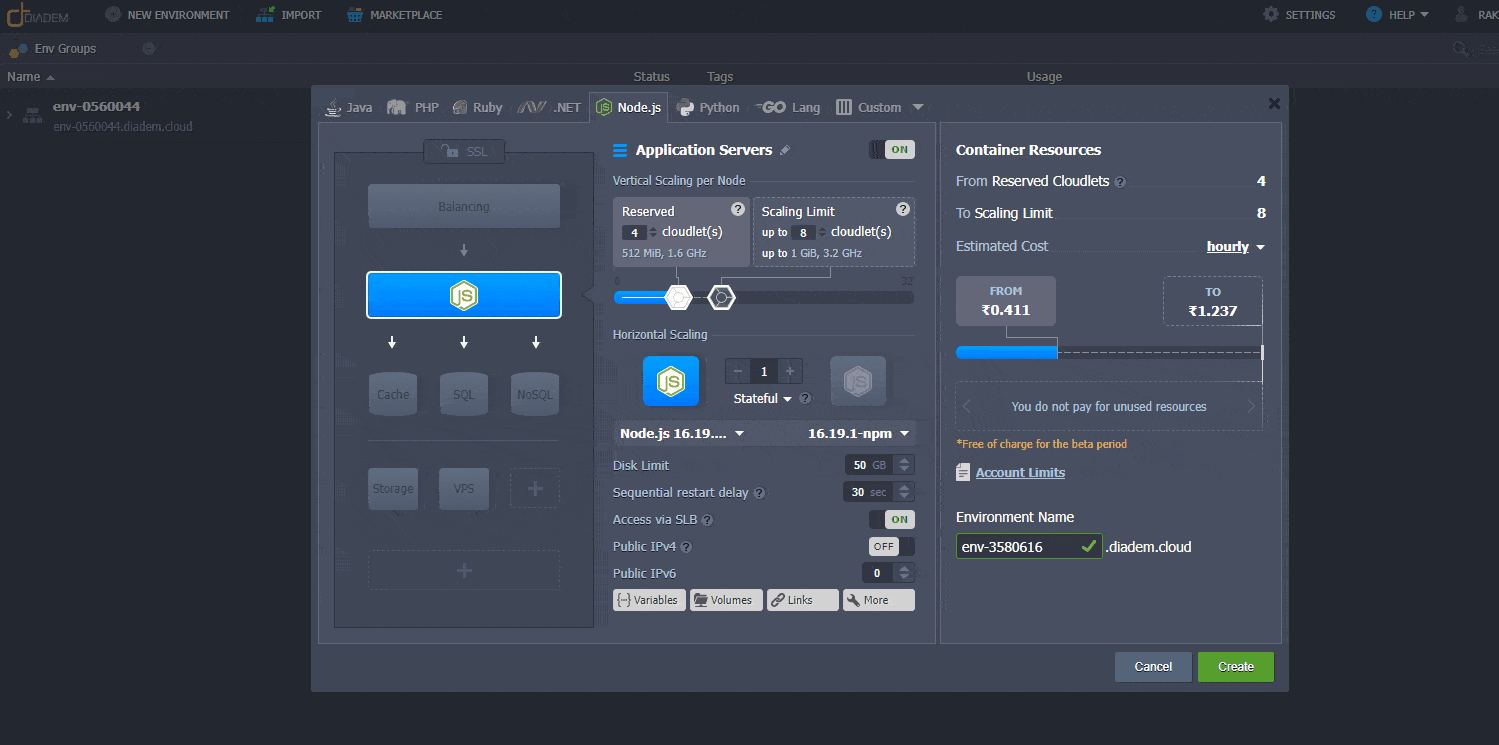 Node js server hosting